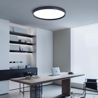 19inch Black LED Ceiling Light Fixture, Ultra-Thin Modern Flush Mount Ceiling Lamp, Dimmable 3000K-6000K, 40W, Minimalist Round Bedroom Light for Living Room, Dining Room, Hallway, Bathroom
