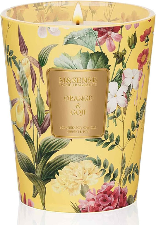 M&SENSE Orange Goji Scented Natural Soy Wax Candle, 14.1oz 60 Hours Long Lasting Slow Burning, Aromatherapy Fall Winter Candle for Stress Relief Home Decor