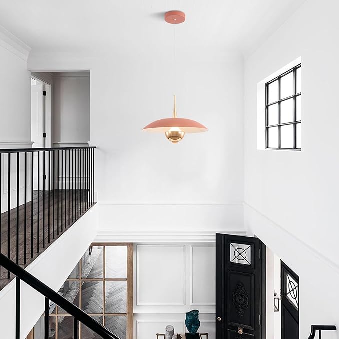 Modern LED Hanging Lamp Mini Indoor Ceiling Light with Pink Shade Bedside Gold Pendant Light for Kitchen Bedroom Hallway