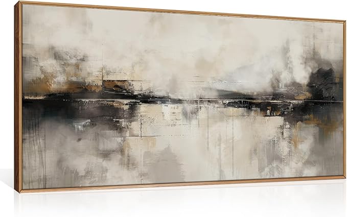 HOURIA Large Neutral Black Brown Framed Canvas Wall Art Set,Abstract Gray Wall Decor,Minimalist Beige Wall Painting,Modern Illustrations Tan Art Print for Living Room, Bedroom, Office- 40"x20"x1