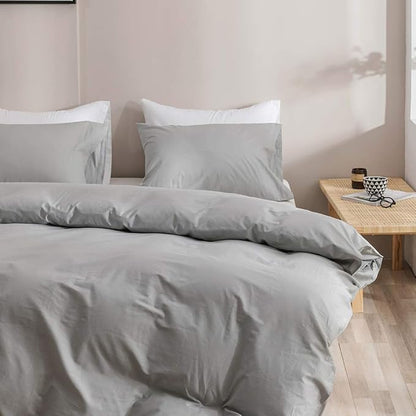 Pureant Silver Grey Comforter Set Full Light Gray Bedding Comforter Sets Cotton for Women Men Solid Bright Gray Full Comforter Soft Elegant Grey Full Size Comforter Sets Breathable