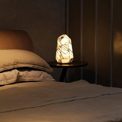 Handcrafted Real Marble Table Lamp, Stone Lamp with Tri-Color Dimmable LED, Bedside Lamp, Small Table Lamp for Home Decor, Table Lamp for Bedroom Living Room, Multifacet