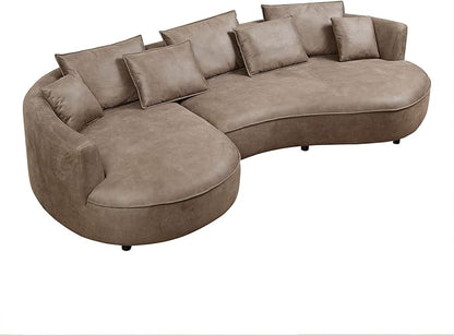 128.7'' Luxury Simple L Shape Curved Modular Leather Sofa Modern Curved Sofa Leathaire Upholstered 5-Seat Couch, Technology Cloth Square Sofa For Living Room Apartment (Leathaire+Left Facing, Brown)