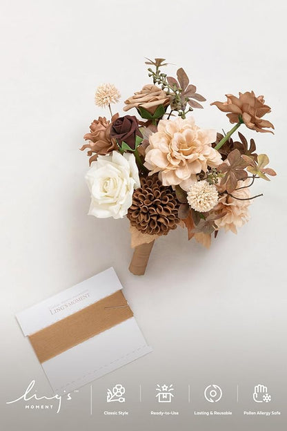 Ling's moment Gold Sparrow Bridesmaid Bouquet, Wedding Bouquets for Bridesmaids, 7 Inch Bridal Bouquets for Bridesmaids, Wedding, Ceremony, Anniversary, etc.