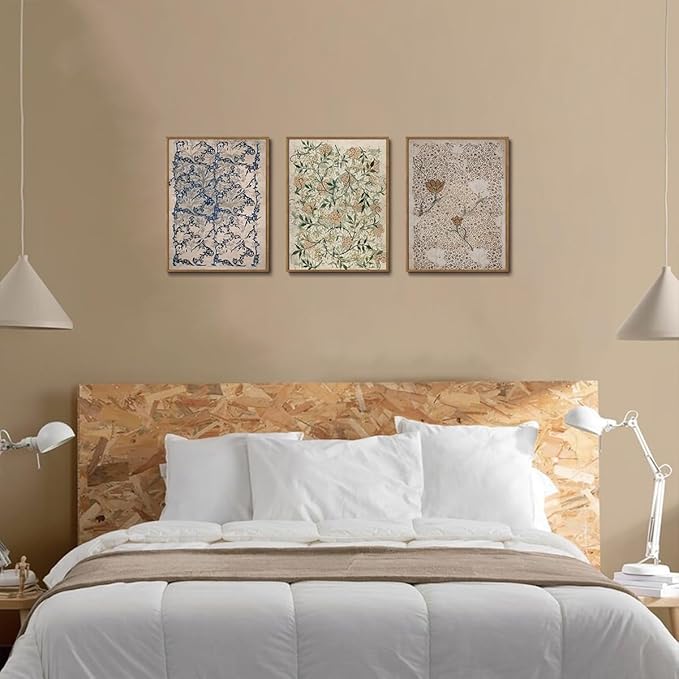 ILLBDR Vintage Framed Wall Art Abstract Floral Canvas Wall Art Set of 3 Boho Botanical Prints Gallery Artwork Neutral Flower Pictures Decor for Bedroom Living Room 12x16 Inch