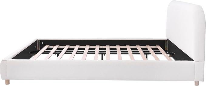 Queen Size Bed Frame, Upholstered Cloud Boucle Platform Beds Frames with Headboard, Anti-Collision Soft Rounded Corners Footboard, No Box Spring Required, Easy Assembly (35" White, Queen)