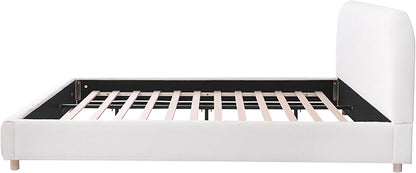 Queen Size Bed Frame, Upholstered Cloud Boucle Platform Beds Frames with Headboard, Anti-Collision Soft Rounded Corners Footboard, No Box Spring Required, Easy Assembly (35" White, Queen)