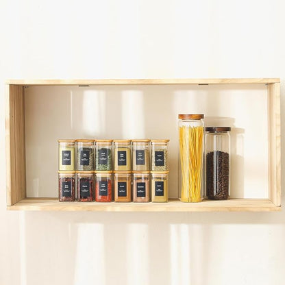 16Pcs 9oz Spice Jars Glass Container with 275 Labels, Airtight Seasoning Empty Organizer with Bamboo Lid Set for Pepper, Salt, Sugar