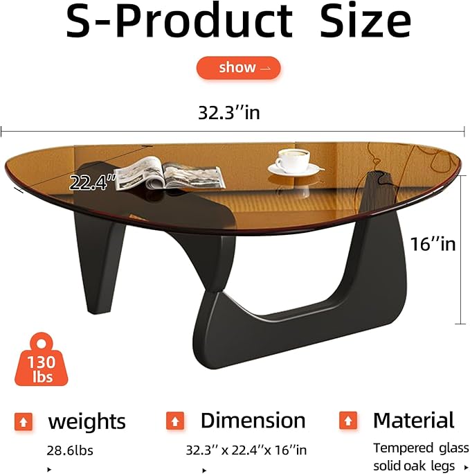 Modern Glass Coffee Table for Living Room, Small mid Century Modern Coffee Table, Sleek Coffee Tables, Suitable for Bedroom Living Room Reception Office Tables（Black/Brown，Small）