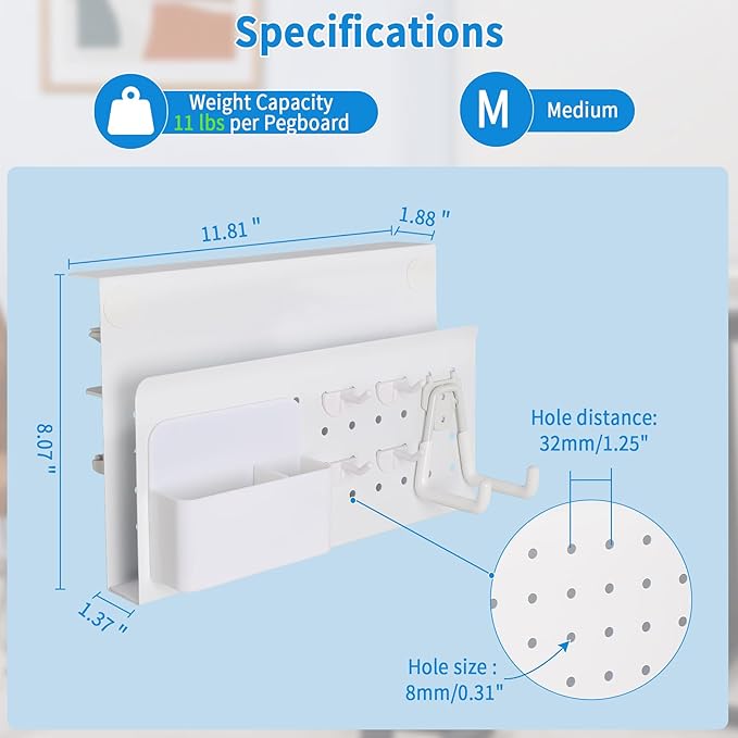 Desk Side Storage with Pen Holder & Hanging Hooks, No Drill Hanging Desk Organizer Under Desk Storage Mount, Clamp-On Laptop Holder Table Side for Office and Home (White)