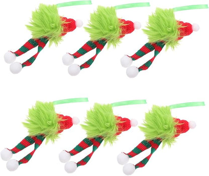 6pcs Christmas Furry Ornaments with Santa Hat and Striped Scarf Plush Hanging Pom Pom Balls for Xmas Tree Indoor Outdoor Holiday Decorations Festive Holiday Creature Design