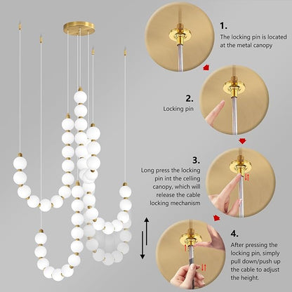 Modern Chandeliers LED Dimmable Light Acrylic Balls Ceiling Pendant Lighting for Living Room Dining Room Bedroom Adjustable Hanging Lights 90 Watts Gold Lamp