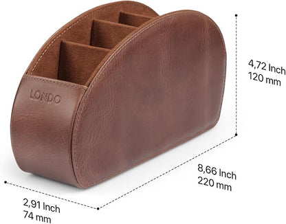 Londo Remote Control Holder with 5 Pockets - Store DVD, Blu-Ray, TV, Roku or Apple TV Remotes - Italian Genuine Leather with Suede Lining - Slim, Compact Living or Bedroom Storage