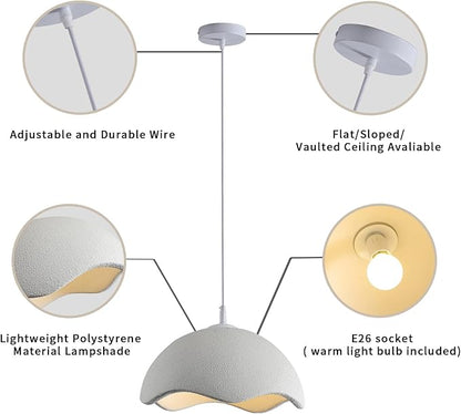 JAYMP 40cm Modern Pendant Light for Dining Room Kitchen Island Light Hanging Lamp E26 Base Japanese Wabi-Sabi Style Bird Nest Shape Lighting Fixture,1 Pack(Matte White,D Shape, 40cm/15.7inch)