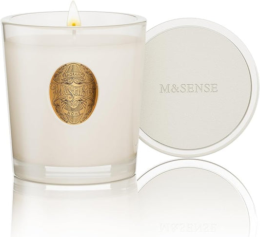M&SENSE Natural Soy Candle | Creamy Vanilla Pie & White | 9.2 oz, 50H Burn Time | Luxury Scented Candle for Relaxation, Gifting, Home Décor | Ideal for Bedroom, Office, Party Ambiance