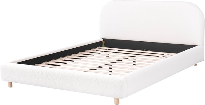 Queen Size Bed Frame, Upholstered Cloud Boucle Platform Beds Frames with Headboard, Anti-Collision Soft Rounded Corners Footboard, No Box Spring Required, Easy Assembly (35" White, Queen)