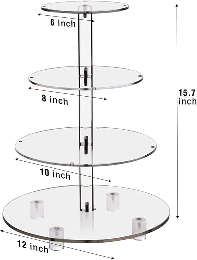 YestBuy 4 Tier Round Cupcake Stand – Premium Cupcake Holder – Acrylic Cupcake Tower Display – Acrylic Display for Pastry + LED Light String – Ideal for Weddings, Birthday Parties & Events (Pink)