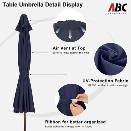 ABCCANOPY 10ft Scalloped Patio Umbrella, Outdoor Table Umbrella with Tilt and Crank, Fiberglass Ribs Deck Umbrella for Patio, Pool, Garden, Picnic (Navy Blue)
