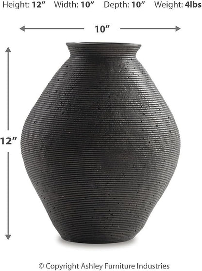 Signature Design by Ashley Hannela 12" Modern Distressed Polyresin Vase, Antique Brown