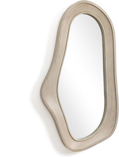 LuxenHome Irregular Asymmetrical Wall Mirror for Living Room Bathroom Entryway, Large Solid Wood Framed Wall Mounted Modern Decorative Vanity Mirror, Hanging Sculptures Accent for Office Home Decor