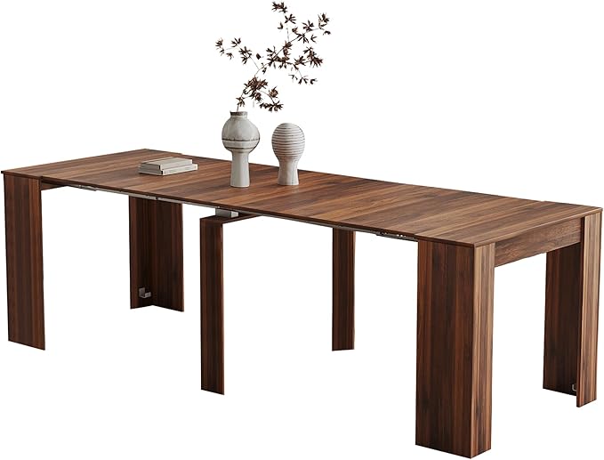 20''- 118.5'' Extendable Dining Room Table, Expandable Dining Table, Modern Large Table, for 2-12 Person, Walnut Brown