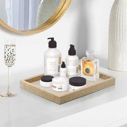 Travertine Tray,Bathroom Vanity Tray Non-Ceramic/Non-Resin,Marble Perfume Tray 12 x 8 inch (Travertine)