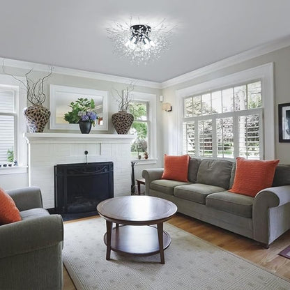 HMVPL Black Ceiling Light Fixture,6-Light Firework Sputnik Flush Mount Ceiling Light with K9 Crystal String,Modern Close to Ceiling Light for Bedroom Bathroom Hallway Kitchen Entrance Closet