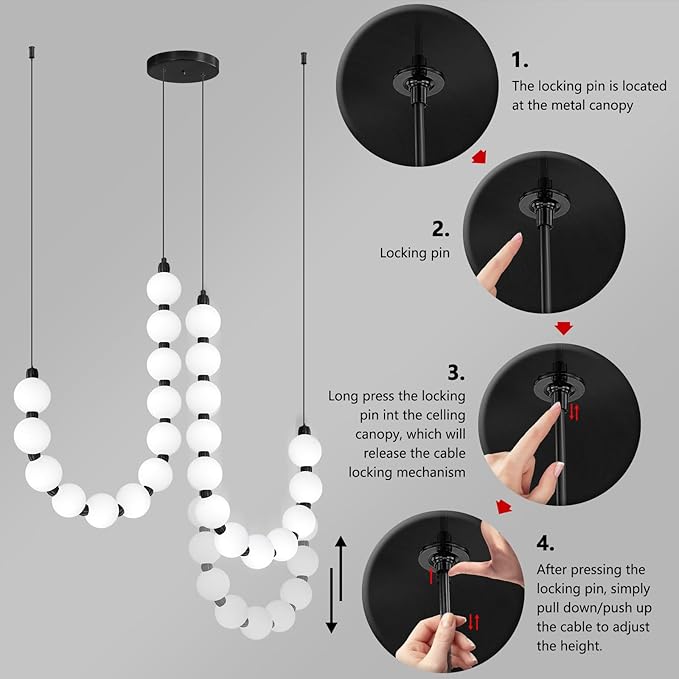Modern Chandeliers LED Dimmable Light Acrylic Balls Ceiling Pendant Lighting for Dining Room Living Room Bedroom Adjustable Hanging Lights 45 Watts Black Lamp