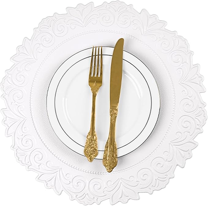 Noctiflorous Round Faux Leather 15 Inch Placemats Set of 6 Waterproof Wipeable Heat Resistant Tablemat for Dining Table Kitchen Non Slip Washable Oilproof Table Place Mat(White, 6)