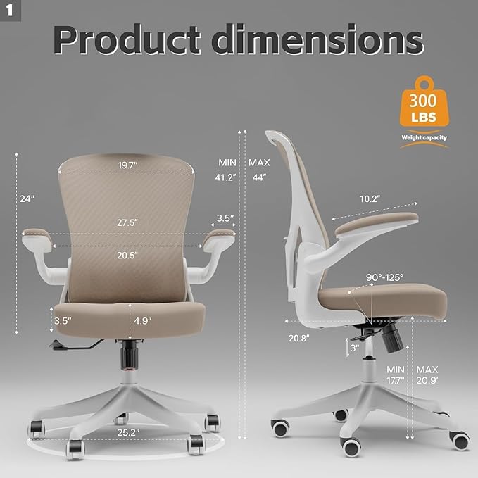 Ergonomic Office Chair with Adjustable Lumbar Support & Flip-Up Armrests - High Back Desk Chair with Thickened Seat Cushion, Rolling Wheels for Home/Office Study Work