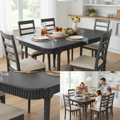 LukeAlon Mid-Century 63 Inch Solid Wood Dining Table for 4-6, Retro Farmhouse Kitchen Table with Large Tabletop, Modern Table for Dining Room, Living Room, Kitchen, Black