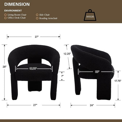 Modern Accent Chairs Set of 2 Black Sherpa Round Barrel Armchairs Comfy Upholstered Lounge Chair for Living Room Bedroom Reading Chair Vanity Chair Comfy Office Waiting Room Chairs