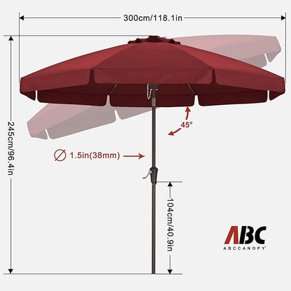 ABCCANOPY 10ft Scalloped Patio Umbrella, Outdoor Table Umbrella with Tilt and Crank, Fiberglass Ribs Deck Umbrella for Patio, Pool, Garden, Picnic (Burgundy)