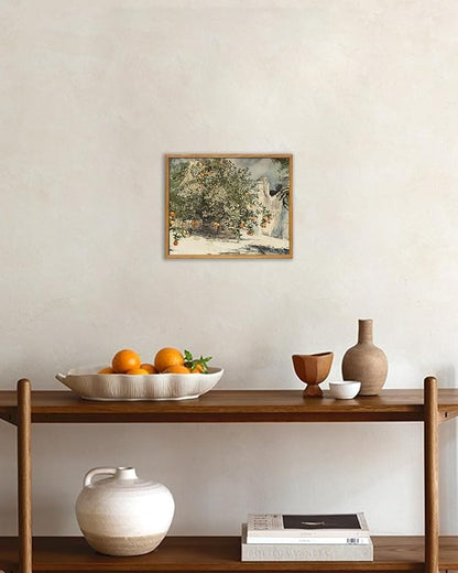 KBKBART Framed Farmhouse Wall Art, Orange Tree Vintage Watercolor Oil Painting, Rustic Kitchen Sign Canvas Wall Art for Dining Room, Bedroom, Living Room, Gallery, Vintage Pictures Wall Decor (8"x10")