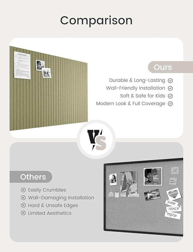 Bumusty Large Felt Bulletin Board 48" x 36" Cork Board Alternative-12 Pack with 70 Safe Removable Adhesive Tabs, Cork Boards for Walls Cork Board for Home Office Classroom Pin Board (Olive Green)