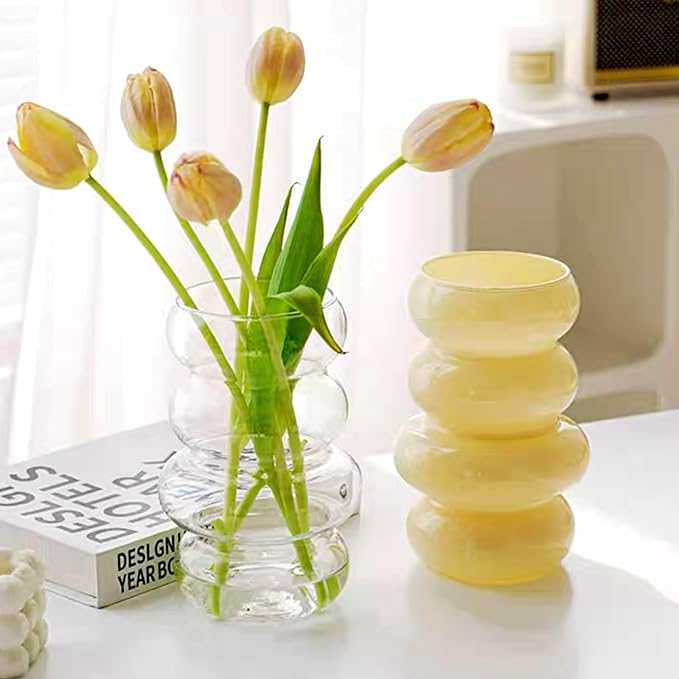 BLOFLO Transparent Glass Hydroponic Flower Vase, 7-Inch Clear Glass Vase, Four-Layer Geometric Glass Vase for Home Décor, Modern Bubble Glass Vase for Home Office Wedding Table Decoration (Clear)