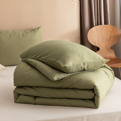 ROSGONIA Queen Comforter Set Olive Green, 3pcs Bedding Sets Queen (1 Boho Olive Comforter & 2 Pillowcases), All Season Lightweight Quilt