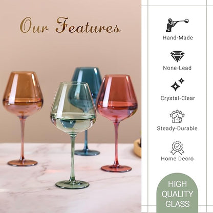 Physkoa Colored Burgendy Wine Glasses Set 6-18oz HandBlown Colorful Wine Glass With Long Stem,Multi Color Mothers Day Wine Glasses Gift for Women Mom