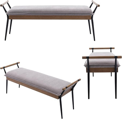 DUOMAY Modern Rectangle Ottoman Bench with Arms and Metal Legs, Mid Century Chenille Fabric Dining Table Bench Footstool Entryway Shoe Bench for Dining Room Bedroom Living Room, Grey