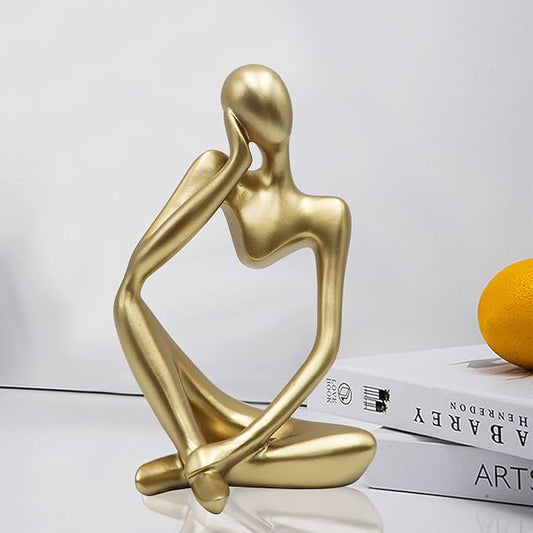 Thinker Statues and Sculptures, Resin Thinker Statue Ornaments, Abstract Style Sculptures, Housewarming Gifts, Housewarming Decorations, Living Room Dining Desk Decorations(Gold Right, Large)