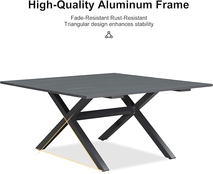 PURPLE LEAF 5 Pieces Oversized Square Outdoor Dining Set with Patio Aluminium Dining Table and Wicker Chairs Modern Furniture Cushions Sets for Backyard Indoor Decor Kitchen Gray