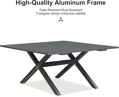 PURPLE LEAF 5 Pieces Oversized Square Outdoor Dining Set with Patio Aluminium Dining Table and Wicker Chairs Modern Furniture Cushions Sets for Backyard Indoor Decor Kitchen Gray