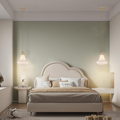 CLAXY Modern Gold Pendant Light Over Kitchen Island with Milky White Glass Shade Adjustable Hanging Pendant Lighting for Kitchen Dining Room Bedroom Restaurant