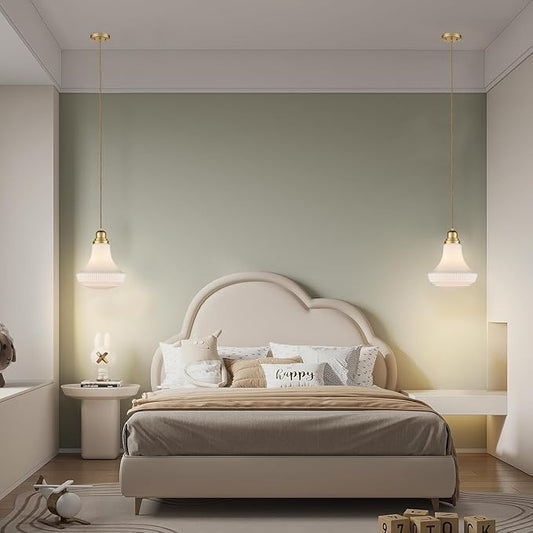 CLAXY Modern Gold Pendant Light Over Kitchen Island with Milky White Glass Shade Adjustable Hanging Pendant Lighting for Kitchen Dining Room Bedroom Restaurant