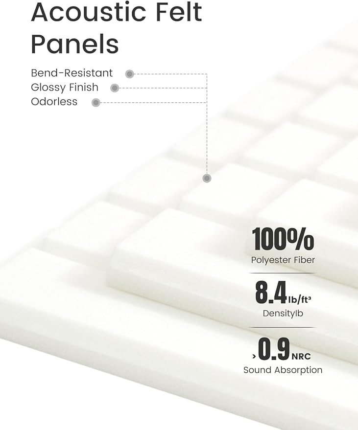 Bumusty Large Cork Board Alternative-36 x24 Felt Bulletin Board Tiles, with 30 Pushpins, 40 Adhesive Tabs, 6-Pack Slat Wall Paneling, Cork Boards for Office Push Pin Board Felt Board-Milky White