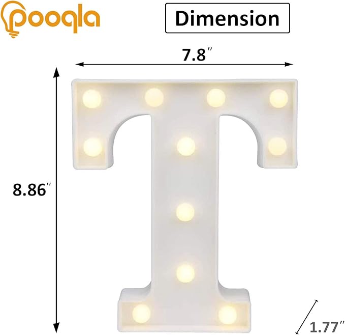Pooqla LED Marquee Letter Lights, Warm White and Cool White Decorative Lighted Letters, Light Up Alphabet Letters for Boys Girls, Party, Wedding, Bar, Night Light, Birthday Decoration, Letter T