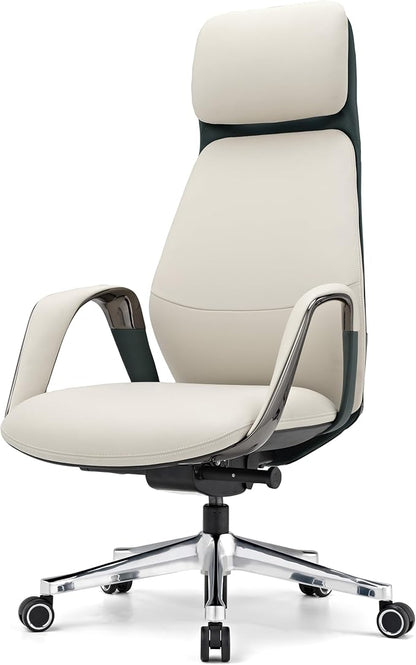 EUREKA ERGONOMIC Comfortable Office Chair Ergonomic Desk Chair, Genuine Leather Office Chair Big and Tall Executive Chair with Lumbar Support, Modern Ergonomic Chair with Wheels for Home Office- Beige
