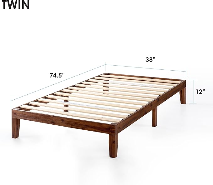 Mellow Naturalista Classic 12-Inch Solid Wood Platform Bed | Wooden Slats, No Box Spring Needed, Easy Assembly | Twin, Espresso
