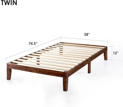 Mellow Naturalista Classic 12-Inch Solid Wood Platform Bed | Wooden Slats, No Box Spring Needed, Easy Assembly | Twin, Espresso