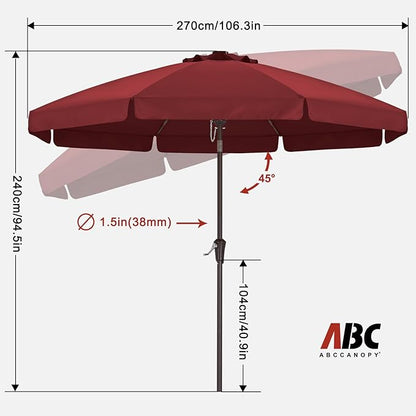 ABCCANOPY 9ft Scalloped Patio Umbrella, Outdoor Table Umbrella with Tilt and Crank, Fiberglass Ribs Deck Umbrella for Patio, Pool, Garden, Picnic (Burgundy)
